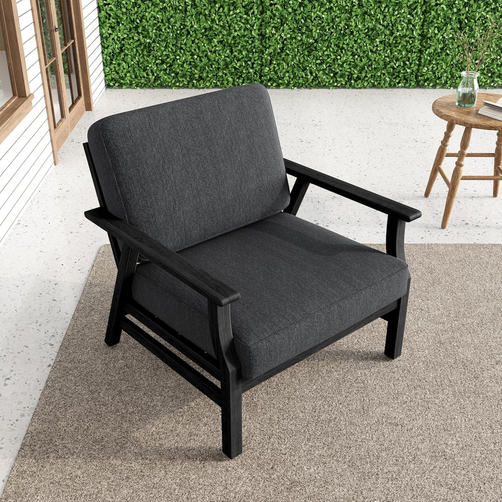 3 Piece Wood Patio Chair Outdoor Bistro Set, Outdoor Armchair All Weather Pat...