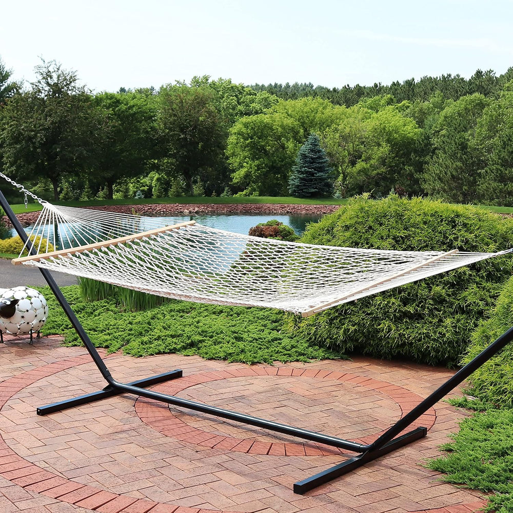 Sunnydaze Double Cotton Rope Hammock for Outside with Spreader Bar, Natural