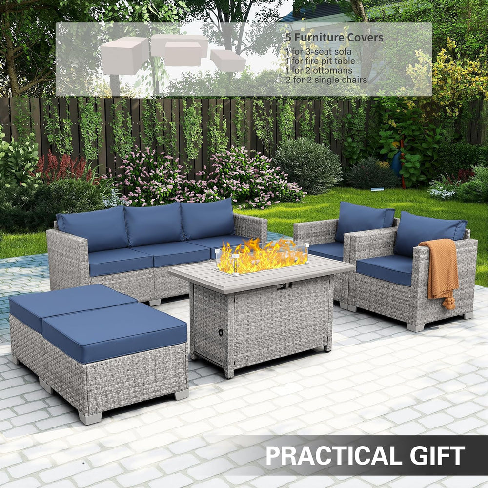 WAROOM Patio Furniture Set 6 Piece PE Rattan Outdoor Conversation Sets Grey W...