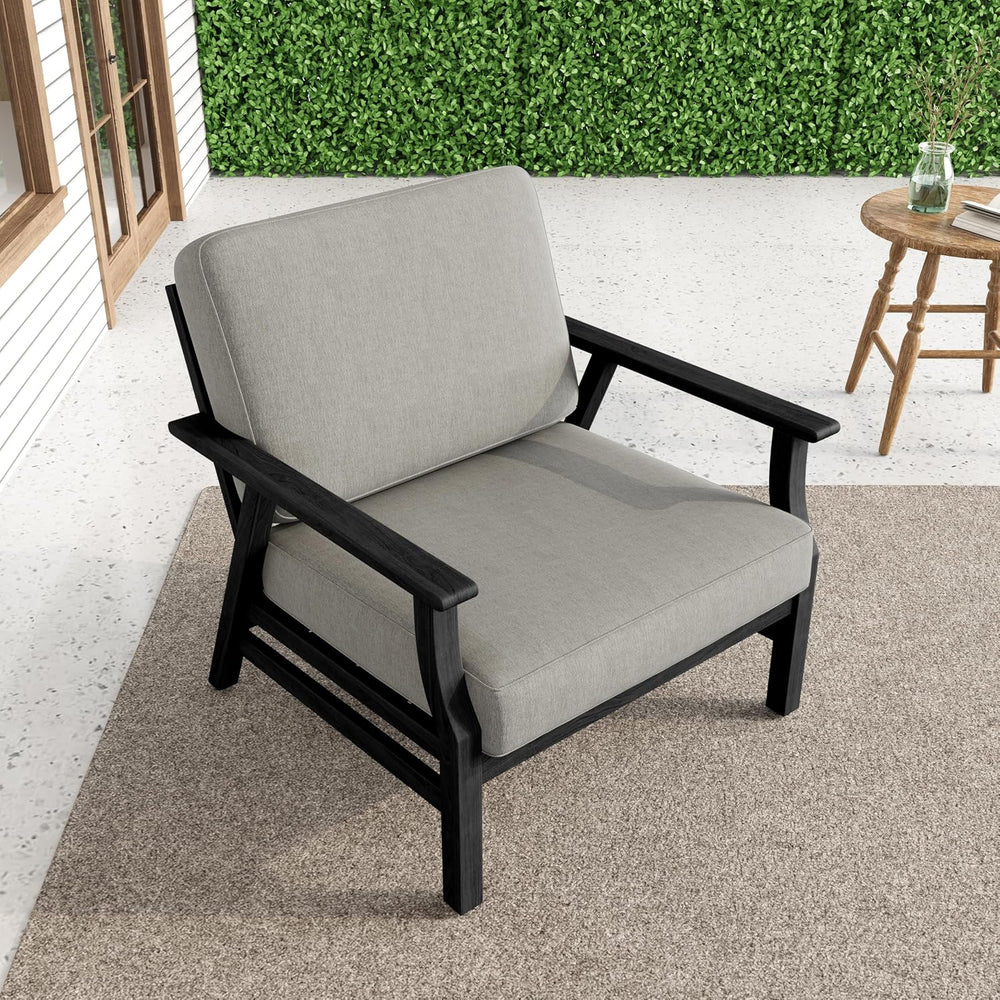 3 Piece Wood Patio Chair Outdoor Bistro Set, Outdoor Armchair All Weather Pat...