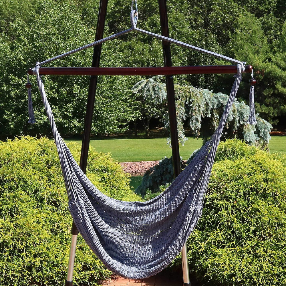 Sunnydaze Hanging Hammock Chair Swing for Patio, Caribbean, Gray