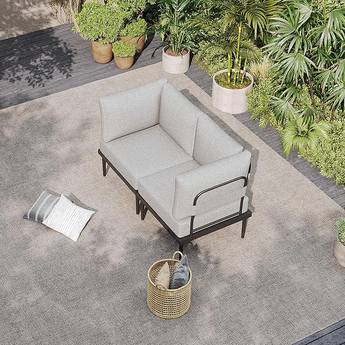 Sundale Outdoor 2 Pieces Metal Patio Furniture Set, Outdoor Sectional Sofa w/...