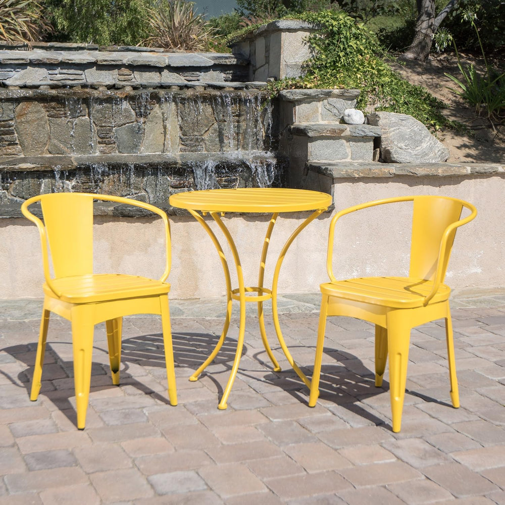 Christopher Knight Home Colmar Outdoor Iron Bistro Set, 3-Pcs Set, Matte Yellow