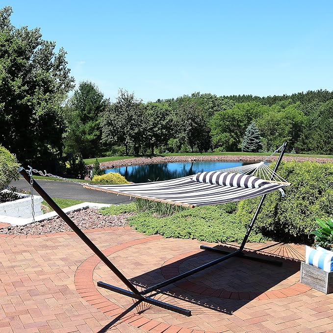 Sunnydaze Quilted Outdoor Hammock with Spreader Bars - Heavy-Duty 450-Pound C...