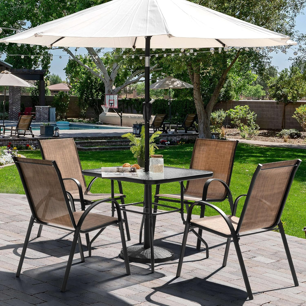 NUU GARDEN 5 Piece Outdoor Patio Dining Set, 32 Inch Square Tempered Glass Ta...