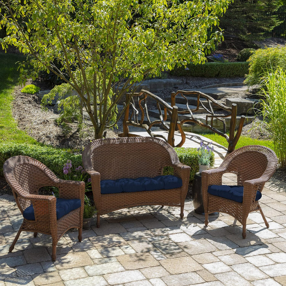 Arden Outdoor Tufted Wicker Settee Cushion, 41.5x18, Sapphire Blue