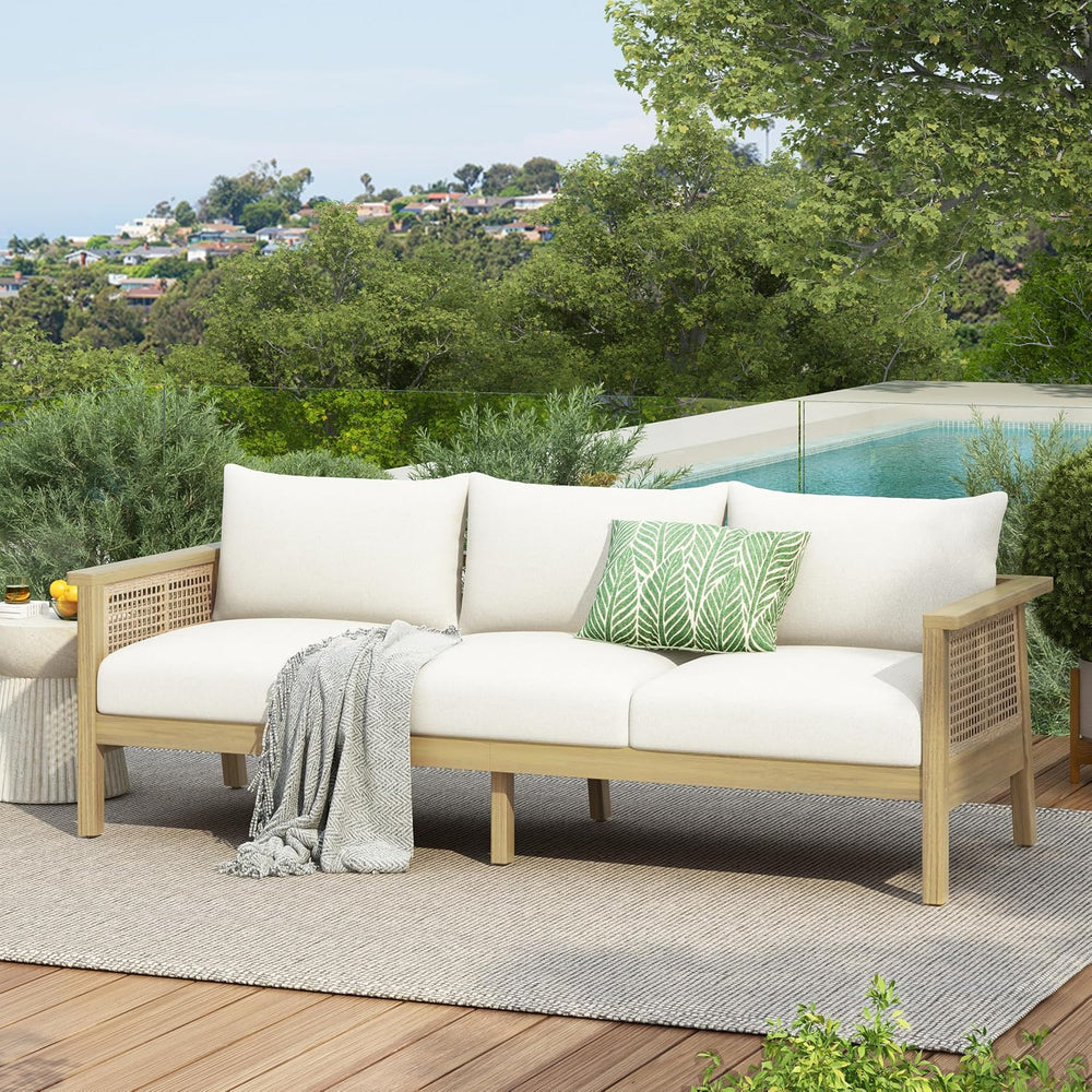 Christopher Knight Home Teras Acacia Wood Outdoor 3 Seater Sofa with PE Wicke...