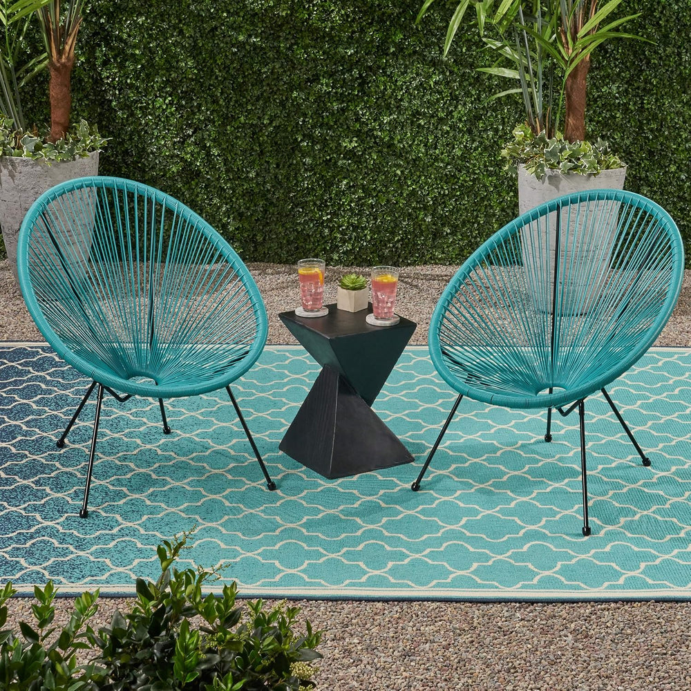 GDFStudio Noble House Anson Outdoor Hammock Weave Chair in Teal and Black (Se...