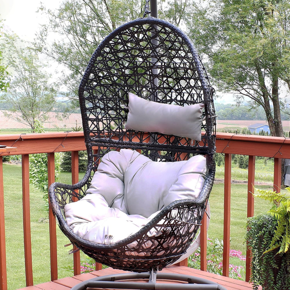 Sunnydaze Cordelia Egg Chair with Cushions -Resin Wicker Hanging Chair with 2...