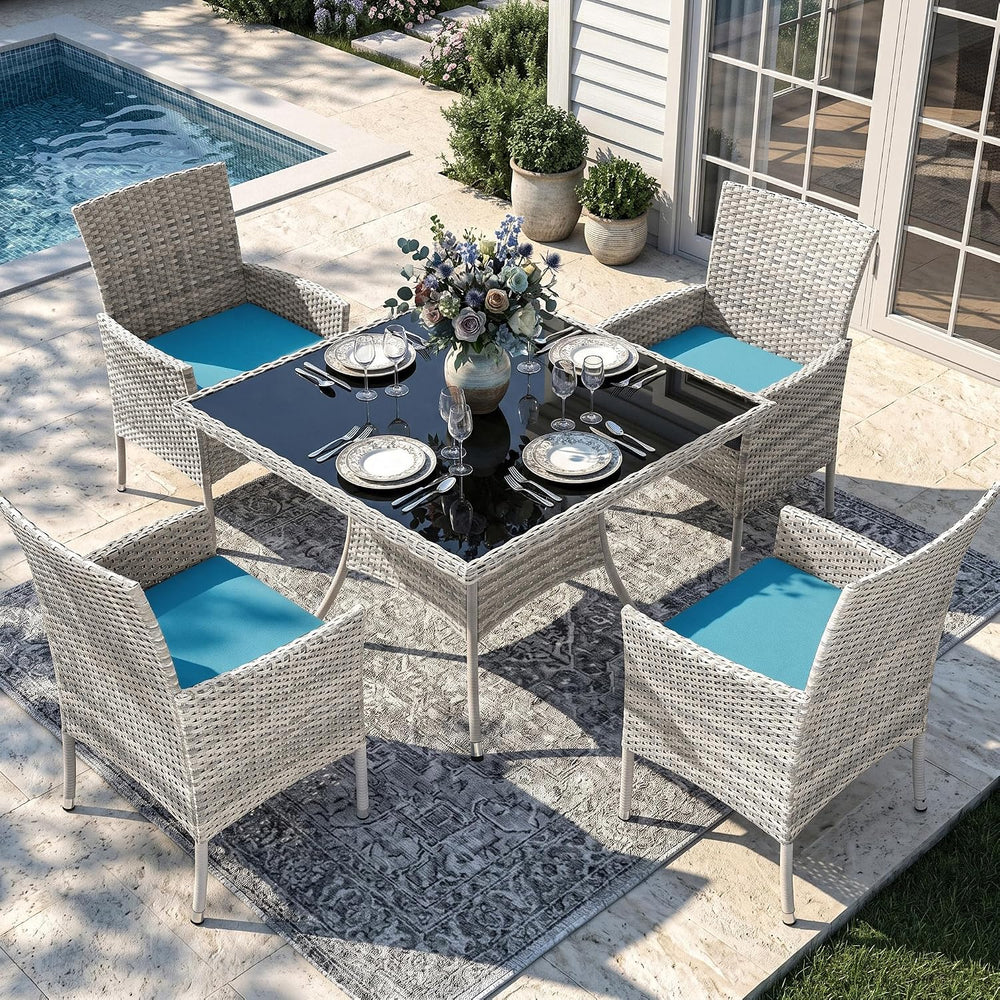 Outdoor Dining Set, 5-Piece Patio Furniture Set with Tempered Glass Table and...
