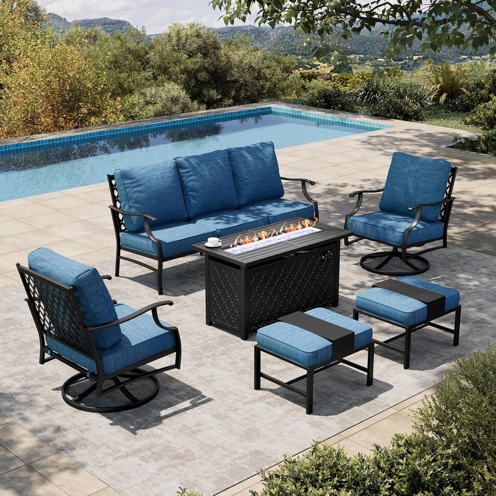 HERA'S HOUSE 6-Piece Metal Steel Outdoor Conversation Set, Fire Pit Table
