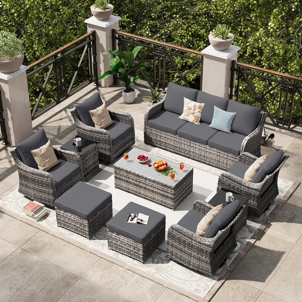 MEISSALIVVE Patio Furniture Set with Swivel Rocking Chairs, 10 Pieces Patio C...