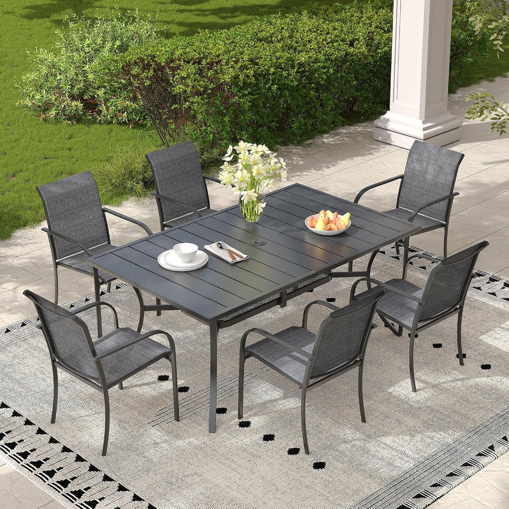 7 Pieces Outdoor Dining Set, Stackable Textilene Patio Chairs & 59.2&quot...