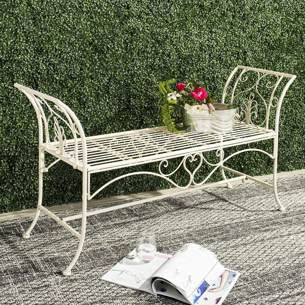 SAFAVIEH Outdoor Adina Metal Bench, 51" Distressed White PAT5016A